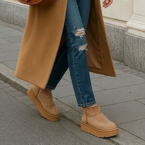 Wild Fable Missy Platform Ankle Boots Beige Rhinestone Vegan Suede Size 10 NWB